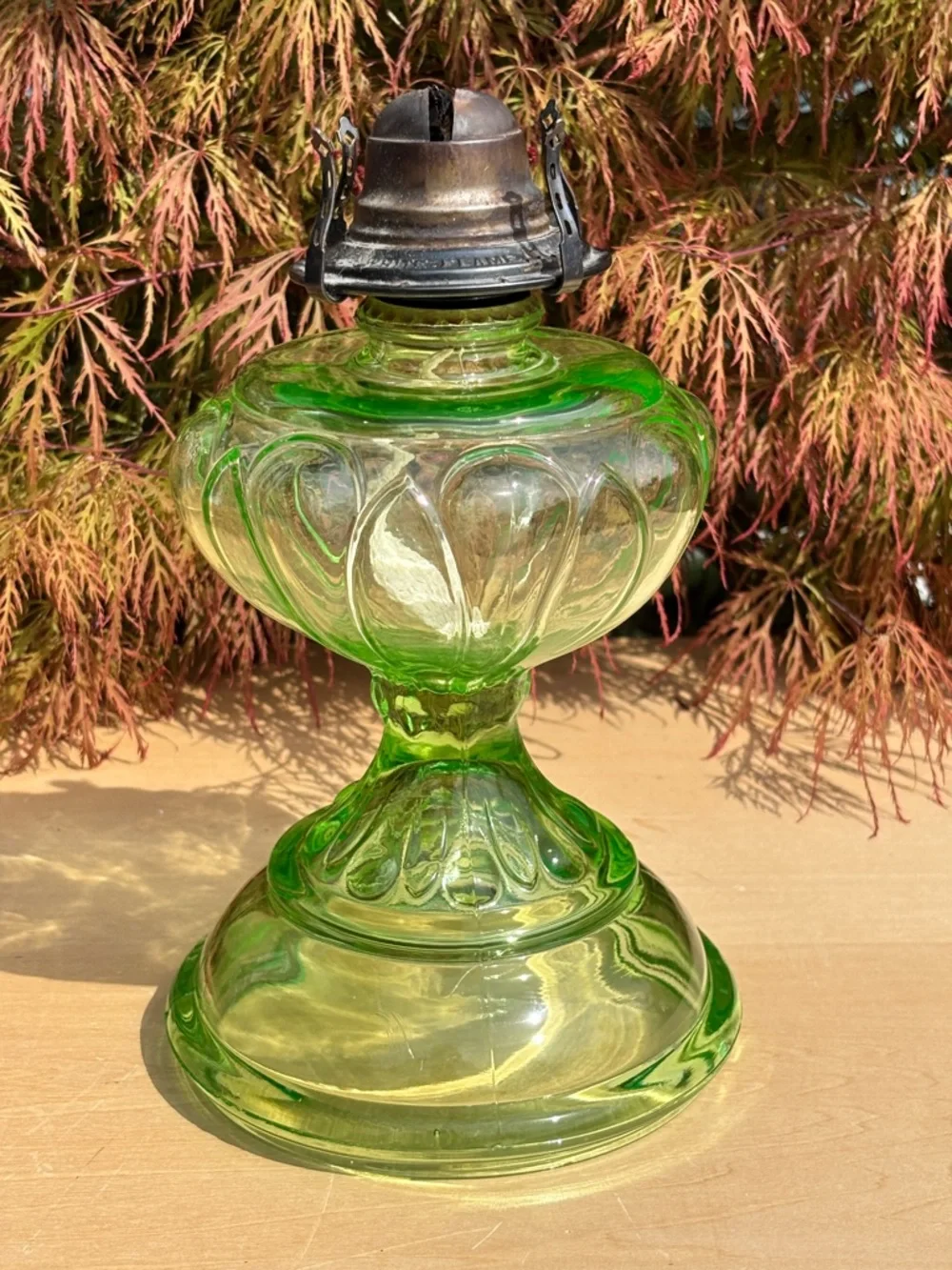 Vintage/Antique Giant Uranium Glass Oil Lamp